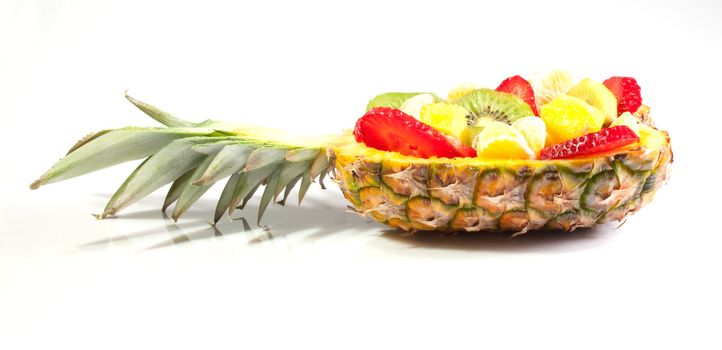 Fruit salad inside a pineapple