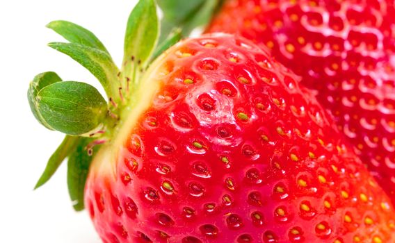 Ripe Berry Red Strawberry on white background, closeup, macro