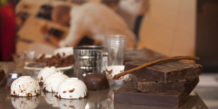 Chocolate and cinnamon on the table