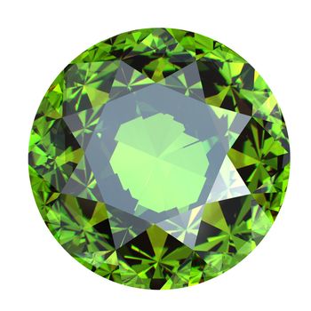 Round peridot isolated on white background. Gemstone