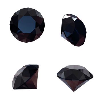 Round black sapphire isolated on white background. Gemstone