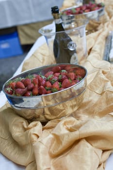 Fresh strawberry inside a silver bowls
