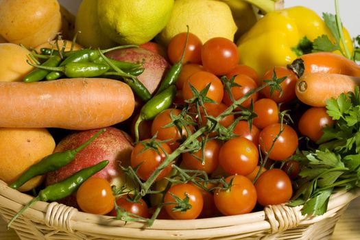 Wicker basket of fruits and vegetables