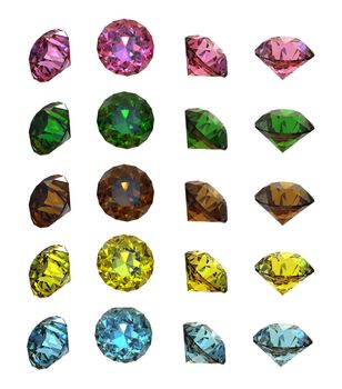 Collections of gems isolated on white background. Gemstone