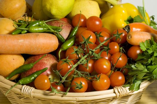 Wicker basket of fruits and vegetables