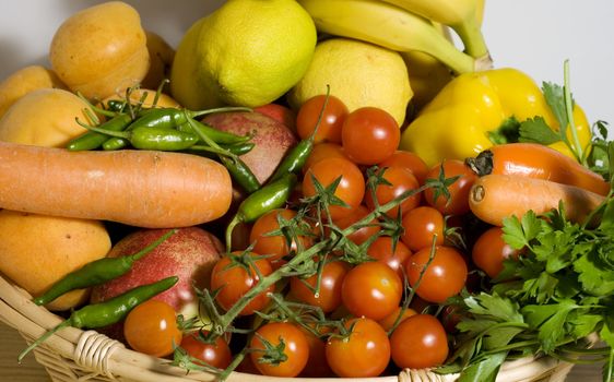 Wicker basket of fruits and vegetables