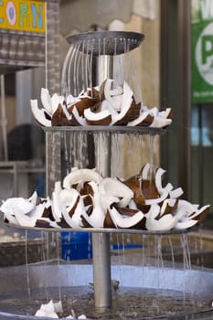 Sliced coconut inside a fountain