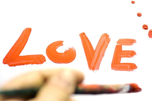 Love painted in red on white