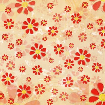 vintage background with red spring flowers over old paper