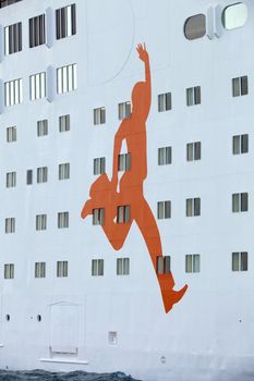 The passenger ship in port.