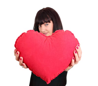 beautiful girl holding red valentine heart