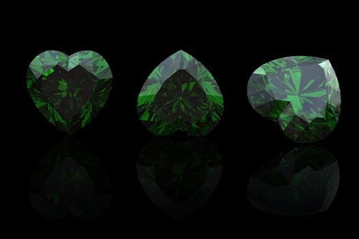 Emerald shape of heart  on black background