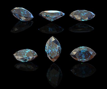  Marquis. Collections of jewelry gems on black. Swiss blue topaz