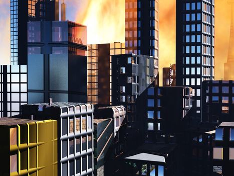 Armageddon scene in city after a war or a natural disaster