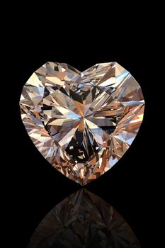 Brilliant shape of heart  on black background. Cognac diamond 