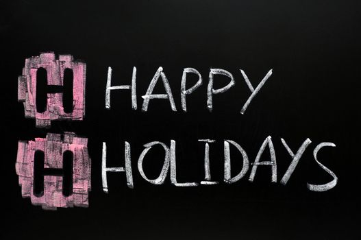Happy holidays written in chalk on blackboard