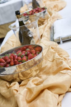 Fresh strawberry inside a silver bowls