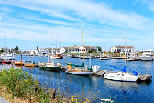 Port Townsend, WA. Downtown marina with boats and historical buildings.