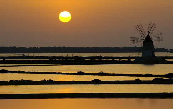 Windmill at Marsala, Saline, in Sicily Italy