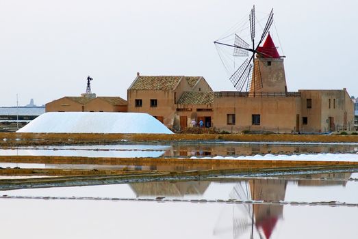 Windmill at Marsala, Saline, in Sicily Italy