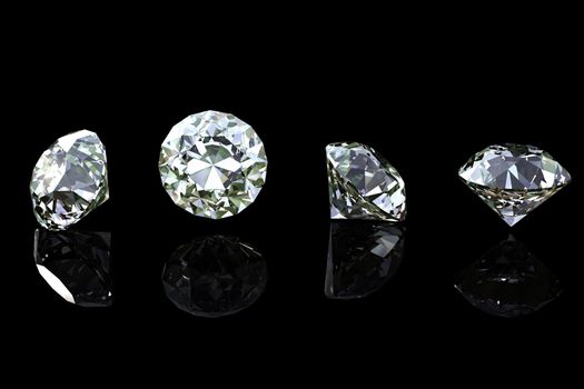 Round diamond  isolated on black background. Gemstone