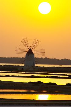 Windmill at Marsala, Saline, in Sicily Italy