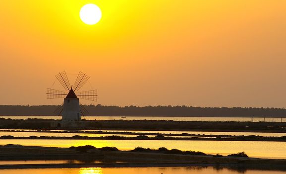 Windmill at Marsala, Saline, in Sicily Italy