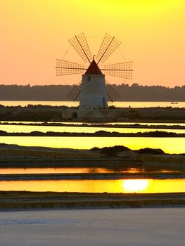 Windmill at Marsala, Saline, in Sicily Italy