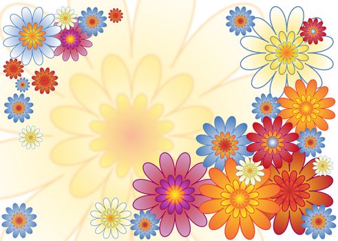 spring background with colorful flowers of different sizes
