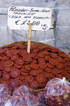 Dried tomatoes in a street market