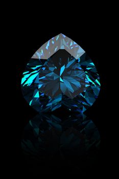 Gemstone shape of heart  on black background. Swiss blue topaz