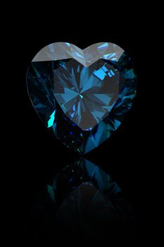 Gemstone shape of heart  on black background. Swiss blue topaz