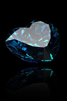 Gemstone shape of heart  on black background. Swiss blue topaz