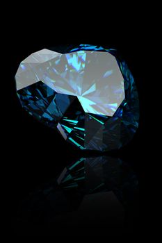 Gemstone shape of heart  on black background. Swiss blue topaz
