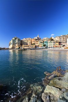 view of Bogliasco, small village in Mediterranean sea, Italy