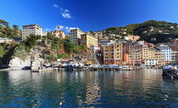 view of Camogli, famous ancient village in Liguria, Italy