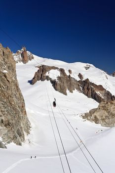 summer view of Aiguille du Midi peak and Mer di Glace glacier in Mont Blanc massif