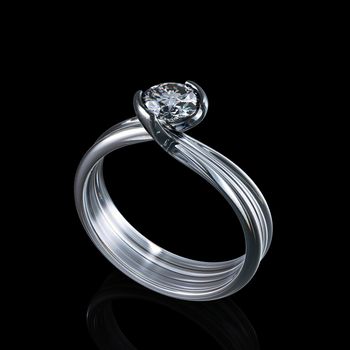 Ring with diamond isolated on black background