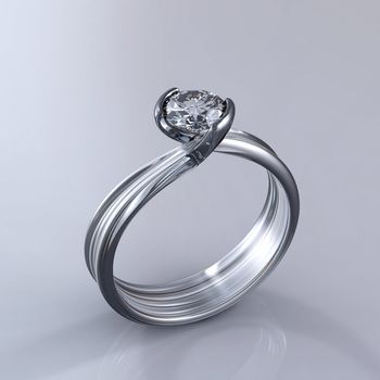 Ring with diamond isolated on grey background