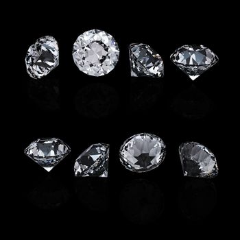 Collection of round diamond  isolated on black background 