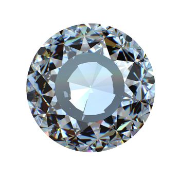 Round brilliant cut diamond perspective isolated on white background