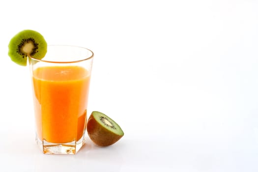 Kiwi and orange juice on white background