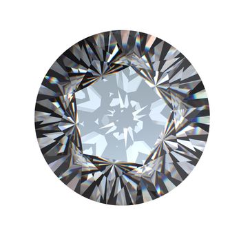 Round brilliant cut diamond perspective isolated on white background