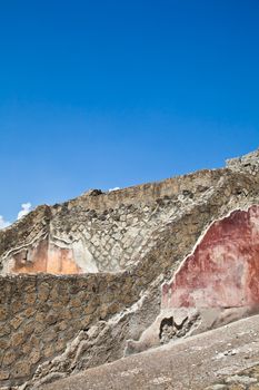 Detail of Pompeii site. The city of was destroyed and completely buried during a long catastrophic eruption of the volcano Mount Vesuvius