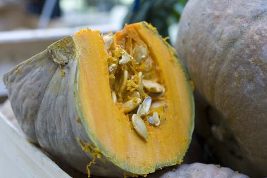 Close up of sliced pumpkin in a street market su samsug