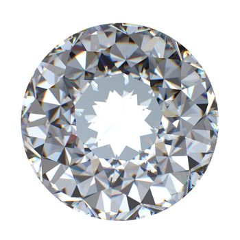 Round brilliant cut diamond perspective isolated on white background