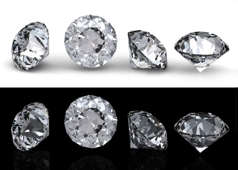 Collection of round diamond  isolated on white background 