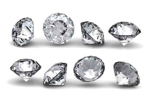 Collection of round diamond  isolated on white background 