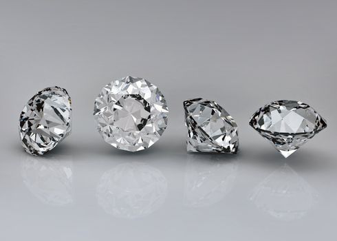 Collection of round diamond  isolated on grey background 