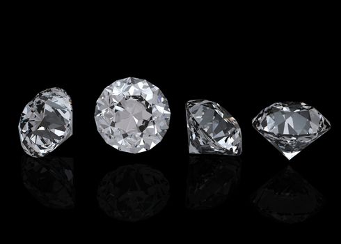 Collection of round diamond  isolated on black background 